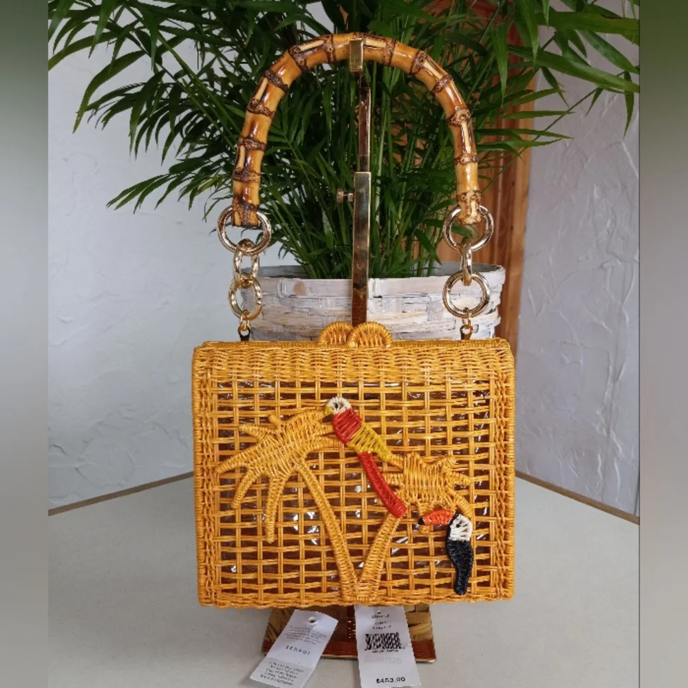 Serpui Brand, Paola Bird Palm Tree Wicker Top-Handle Bag MSRP $560 FREE SHIPPING